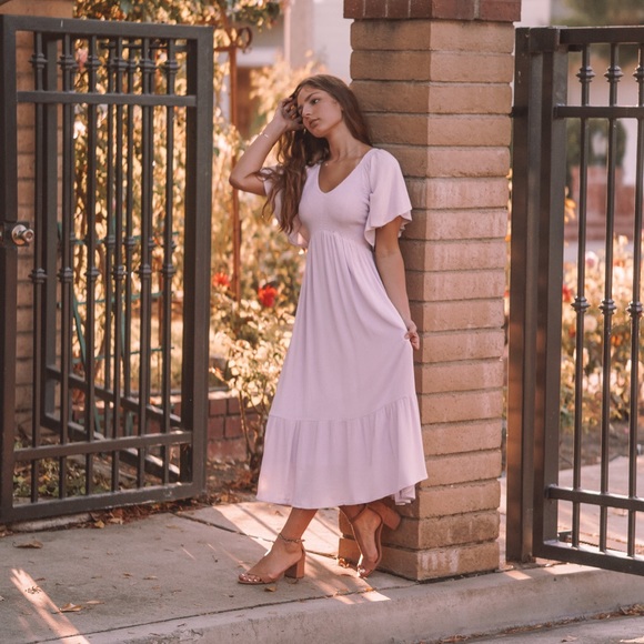 ✨The Paige Flutter Sleeve Smocked Midi Dress - Picture 6 of 9